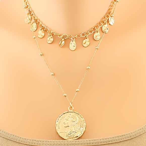 French Coin & Teardrop Charm Layer Choker
